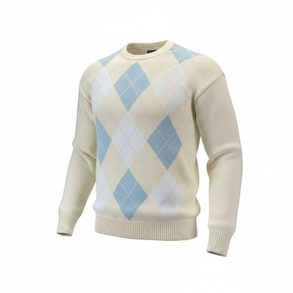 Lord & Taylor Argyle Sweater XL Cream Blue VTG 90s Cotton Ivy League Grandpacore